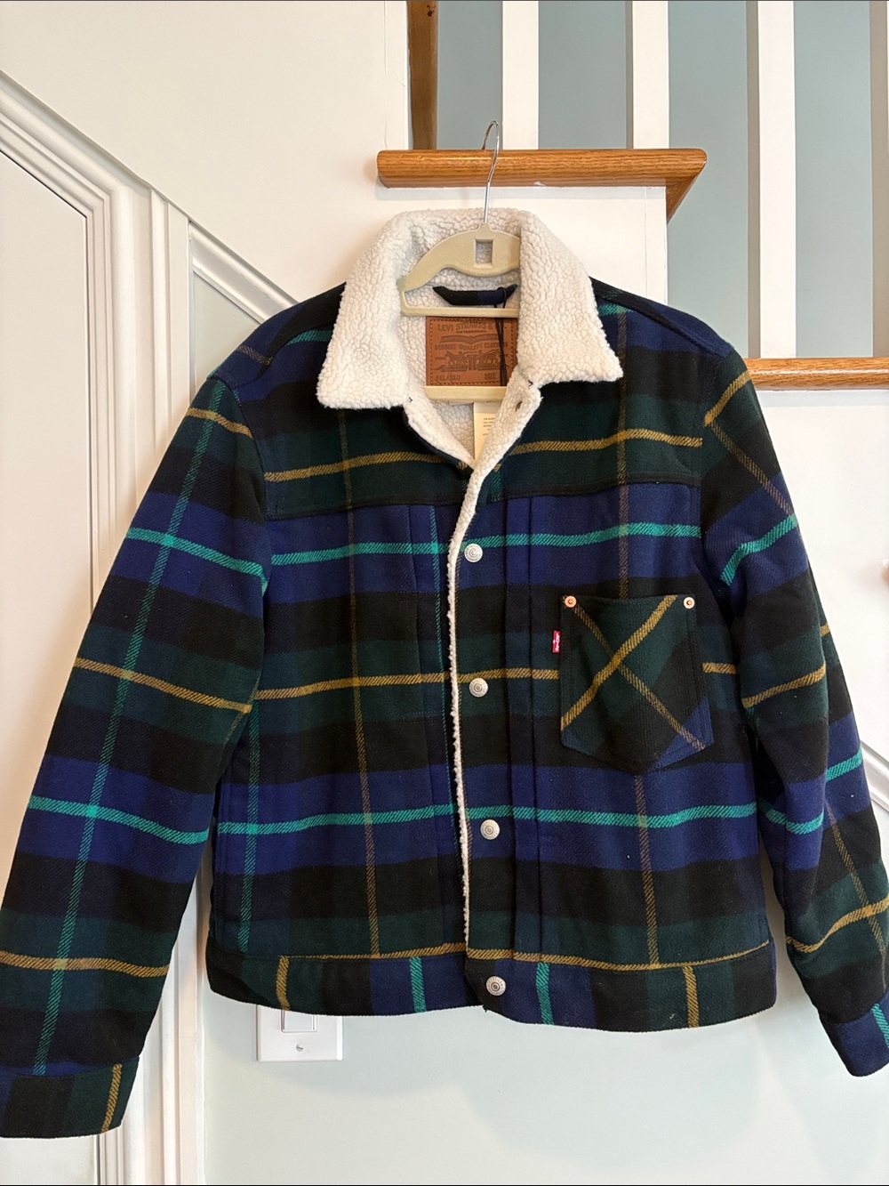 Levi's Sherpa-Lined Plaid Jacket in Blue and Green